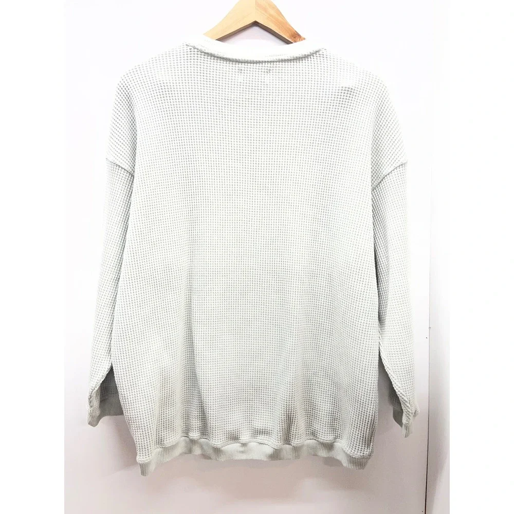 Aerie Womens Oversized Waffle Knit Crewneck Sweatshirt Mint Green Small - Picture 2 of 4